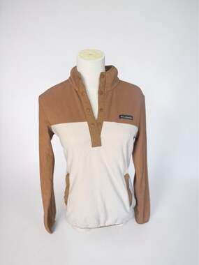 Columbia Benton Springs Snap Front Fleece Pullover XS Brown Cream Colorblock